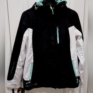 FREE COUNTRY Black and White Hooded JacketAqua Accents Womens Size Petite M